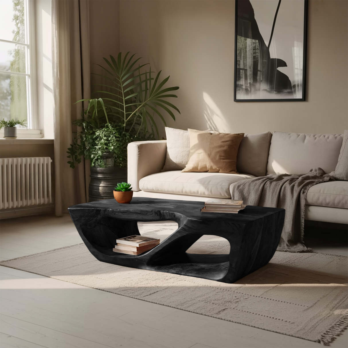 Modern Coffee Table With Curved Storage For Living Room