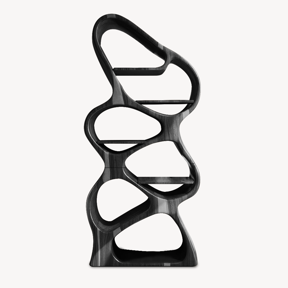 Modern Sculptural Bookshelf With Flowing Shelves For Home Library And Living Room