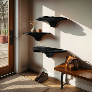Handcrafted Wooden Mushroom Shelf For Artistic Living Room Decor