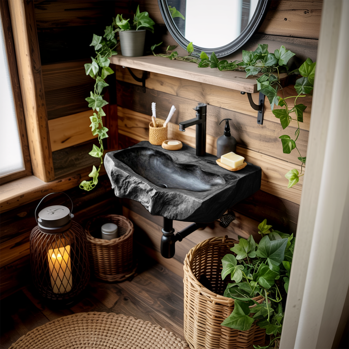 Rustic Mid Century Wood Wash Basin For Furniture Decor
