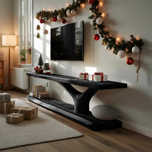 Farmhouse Wooden Live Edge TV Console For Christmas Bedroom Decor