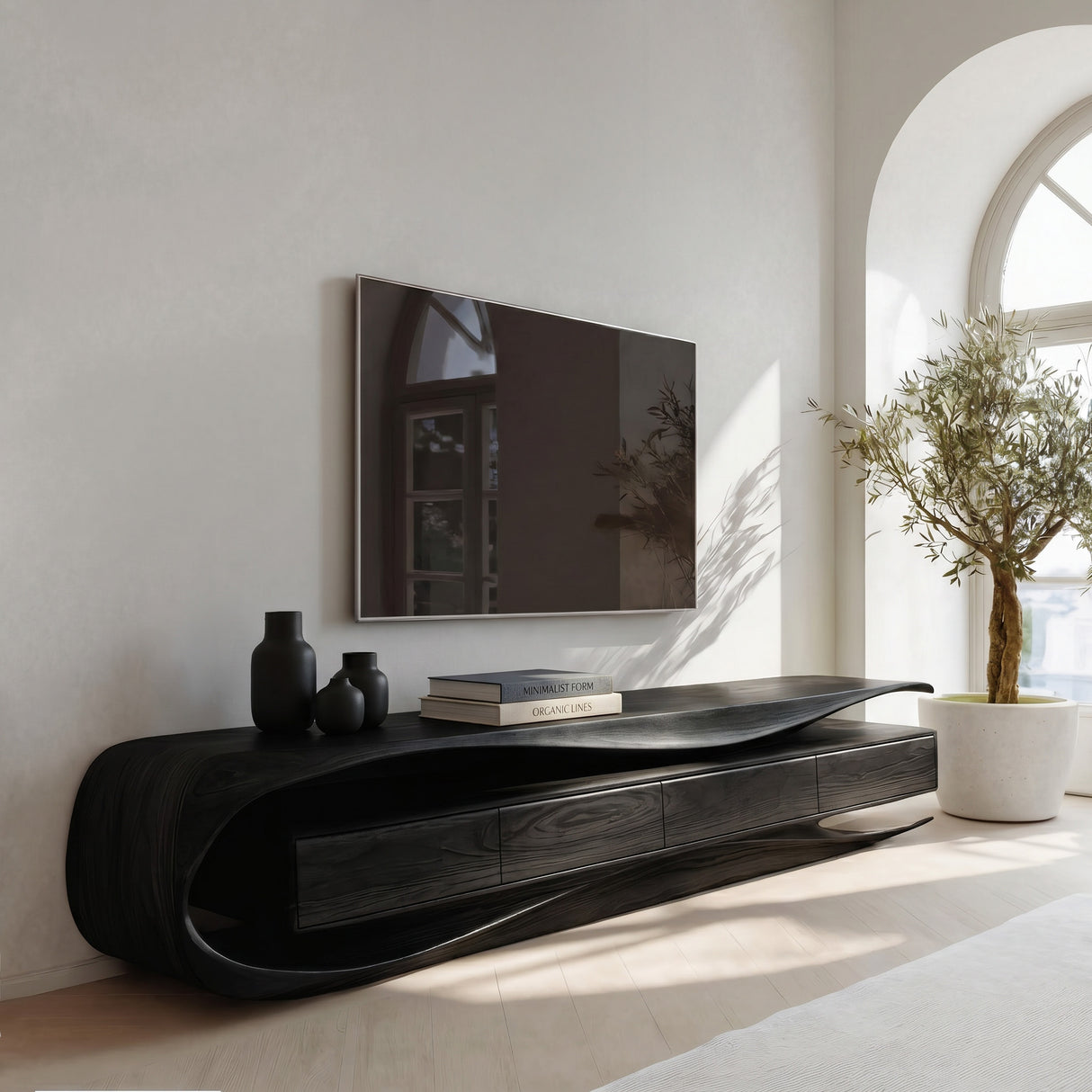 Modern Organic TV Console For Living Room Interior