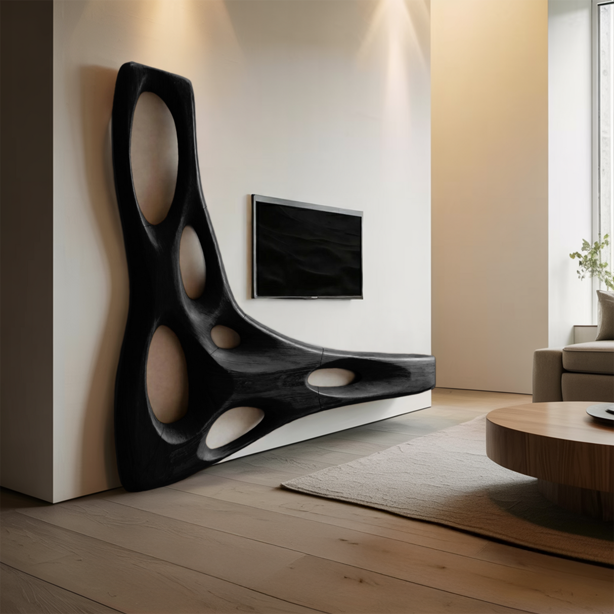 Artistic Organic Wall Mounted Media Console For Living Room