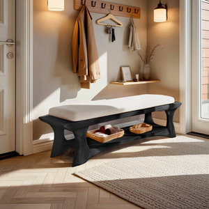 Minimalist Curved Wood Bench For End-of-Bed Design