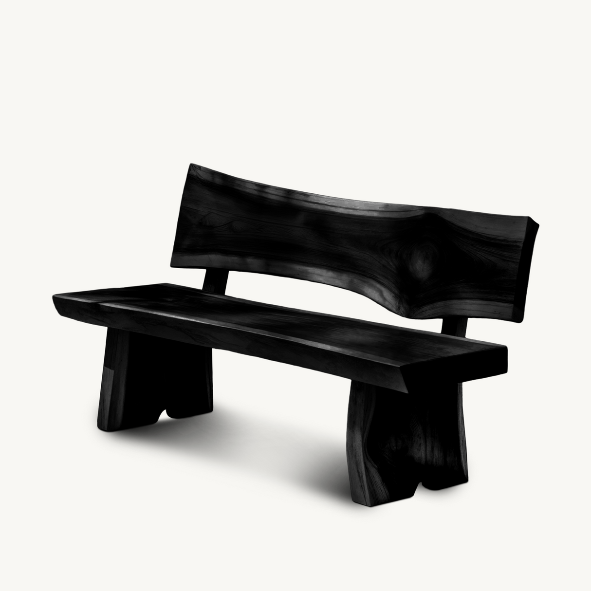 Contemporary Outdoor Wood Bench With Sculpted Back For Patio Or Courtyard