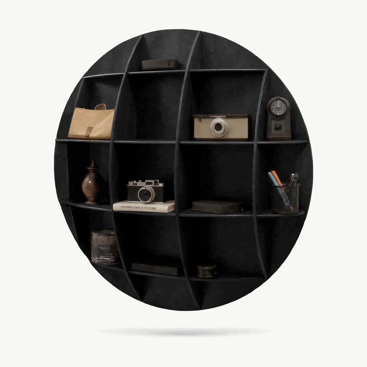 Modern Round Wall Mounted Shelf With Compartments For Living Room Office And Entryway