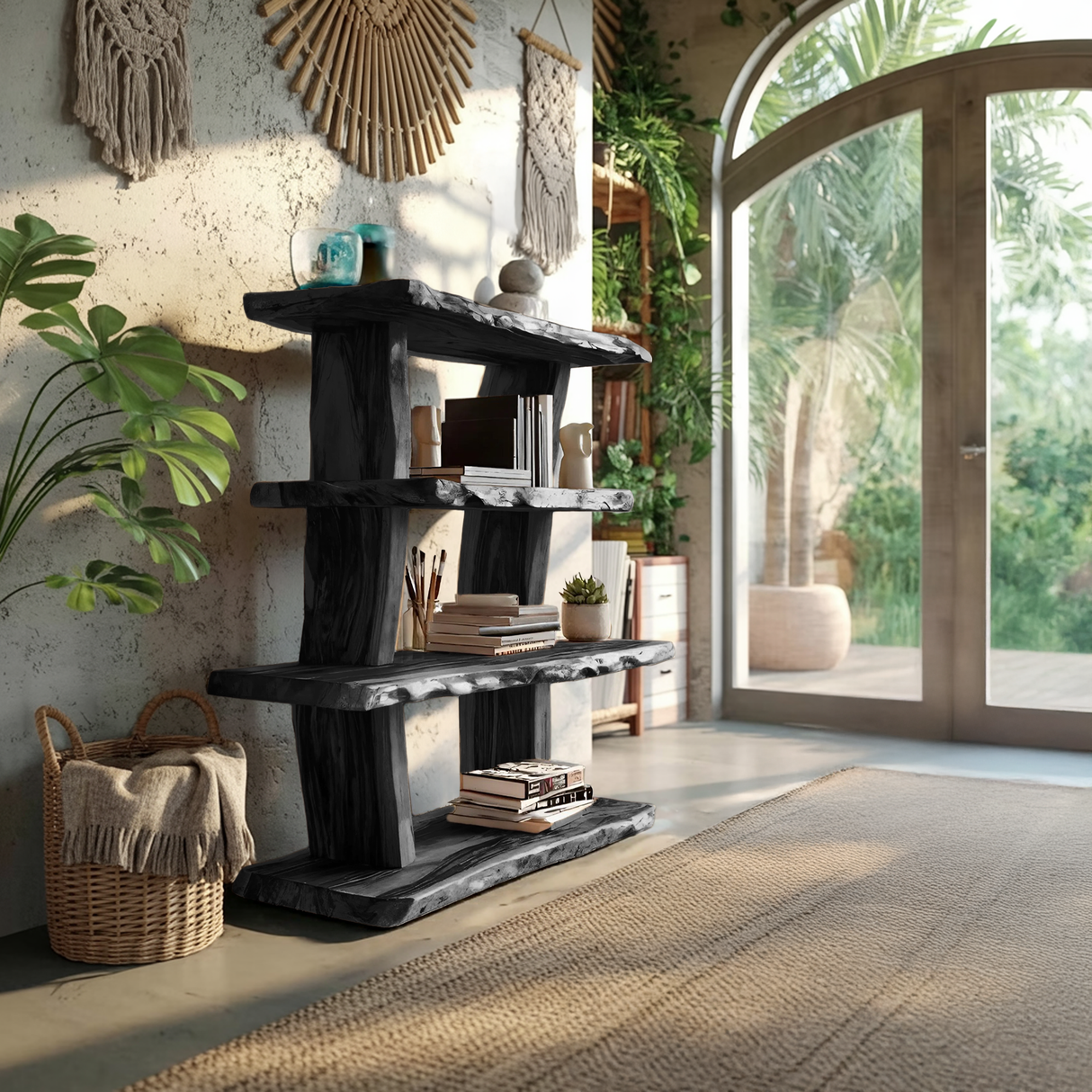 Contemporary Wood Bookshelf For Living Room Storage And Modern Decor