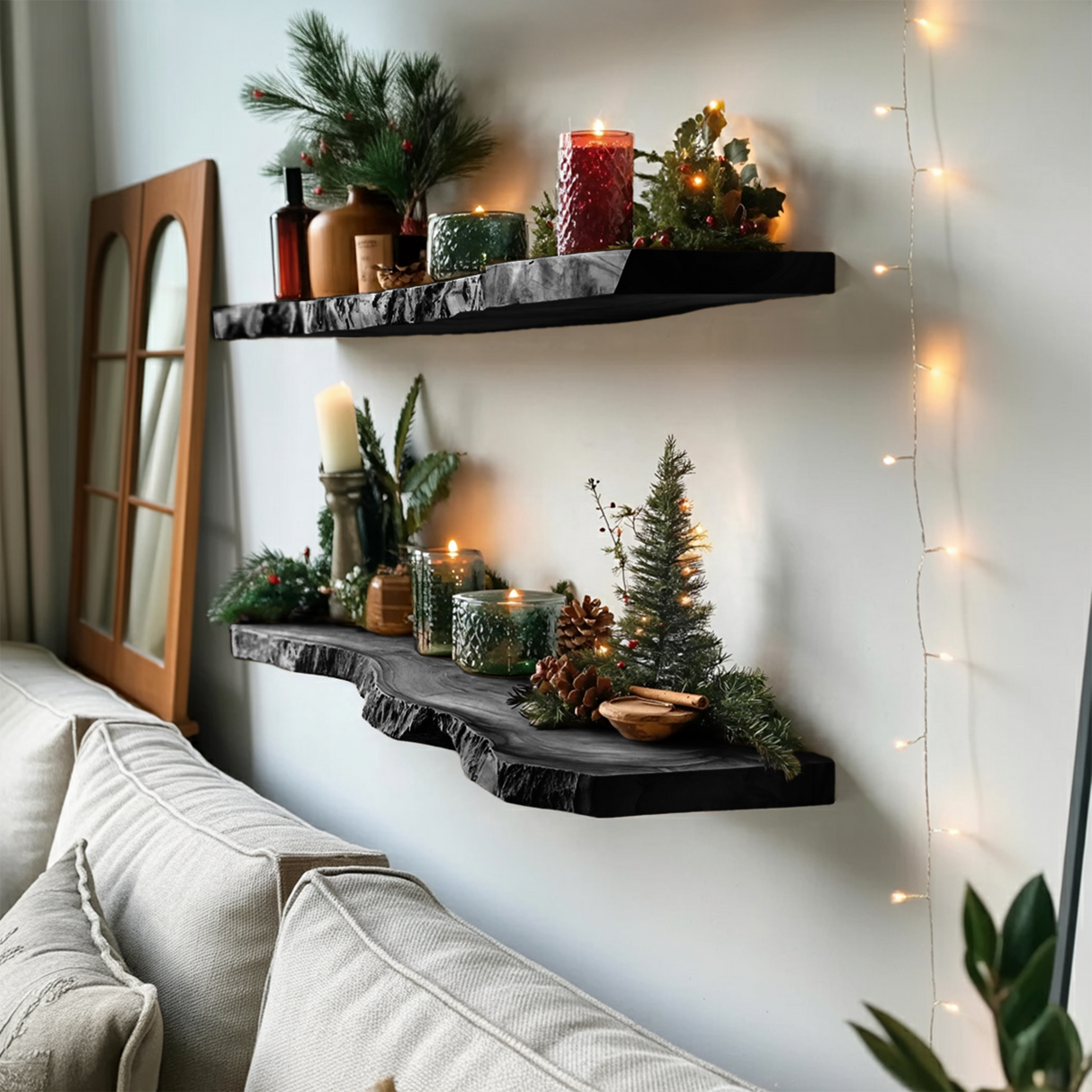 Handcrafted Solid Wood Floating Shelf For Christmas Bedroom Design