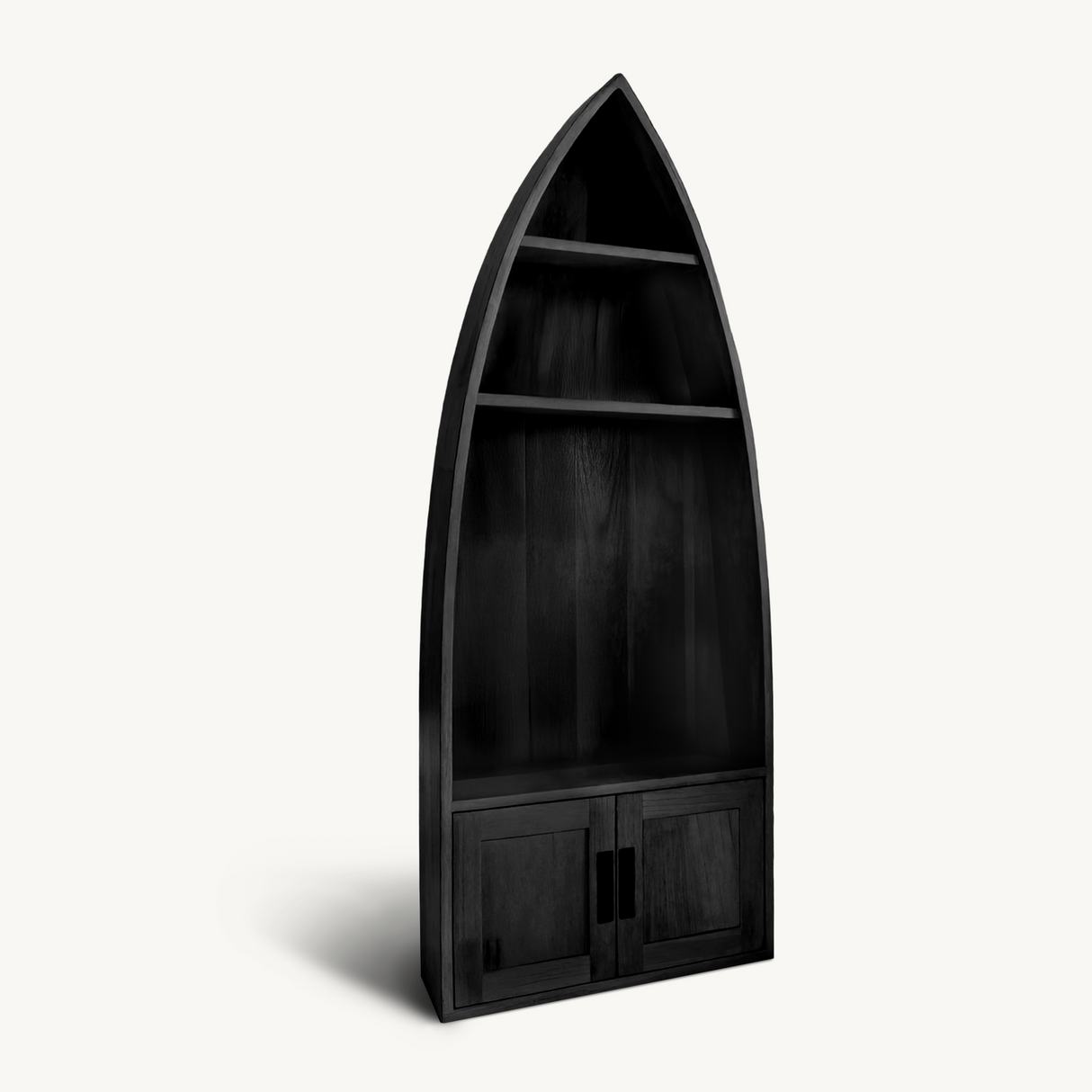Coastal Boat Shaped Shelf With Glass Rack For Beach House And Living Room