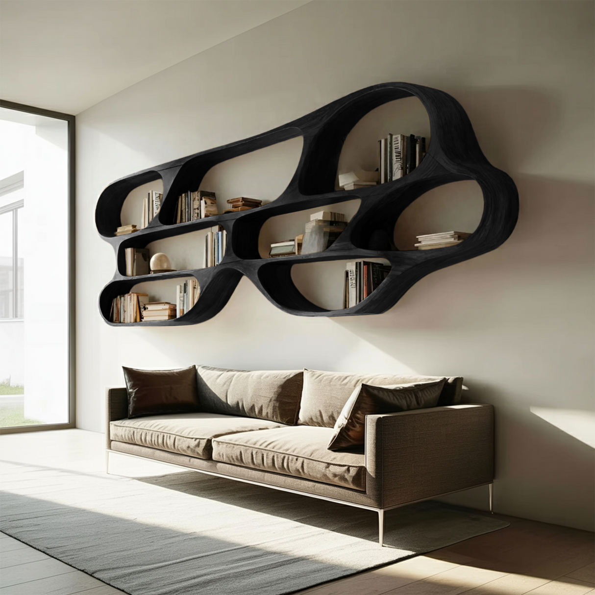 Organic Wall Bookcase For Bedroom Interior Design
