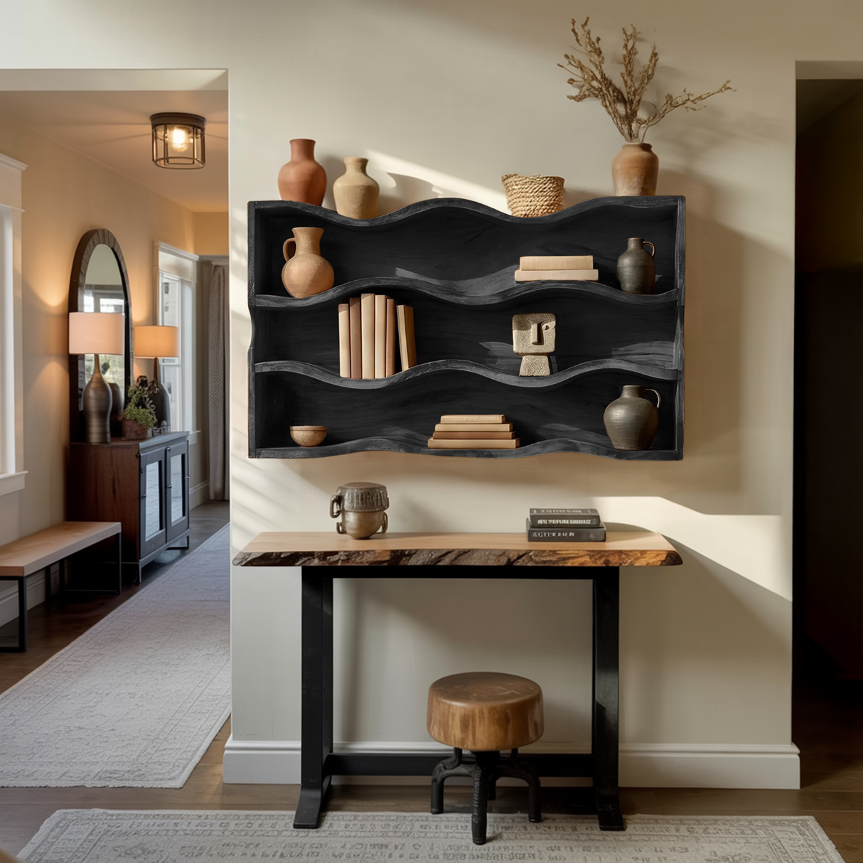 Modern Natural Wood Shelving Unit For Living Room Book Storage
