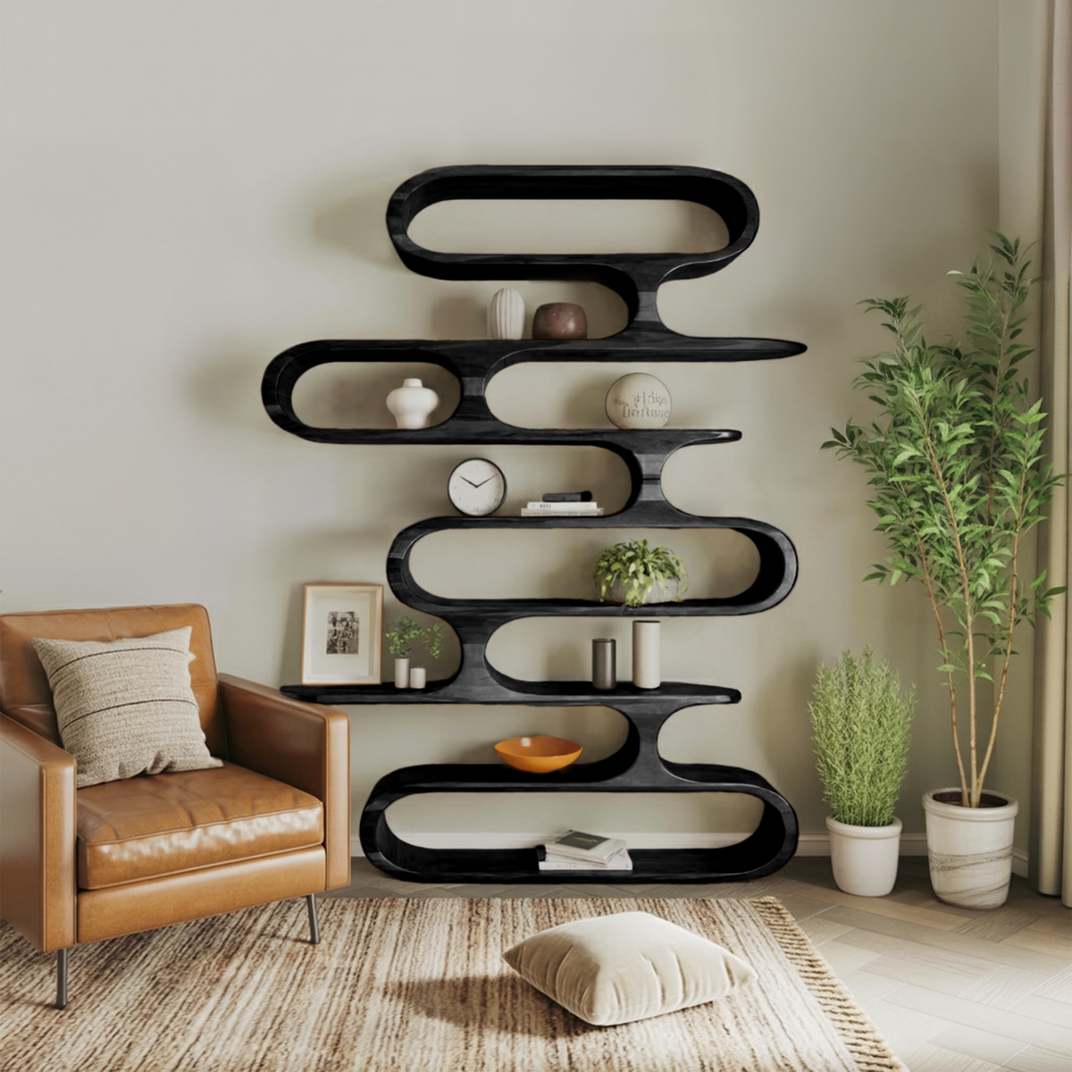 Mid Shelf Mid Century Modern Wall Shelf With Flowing Shape For Living Room And O ...