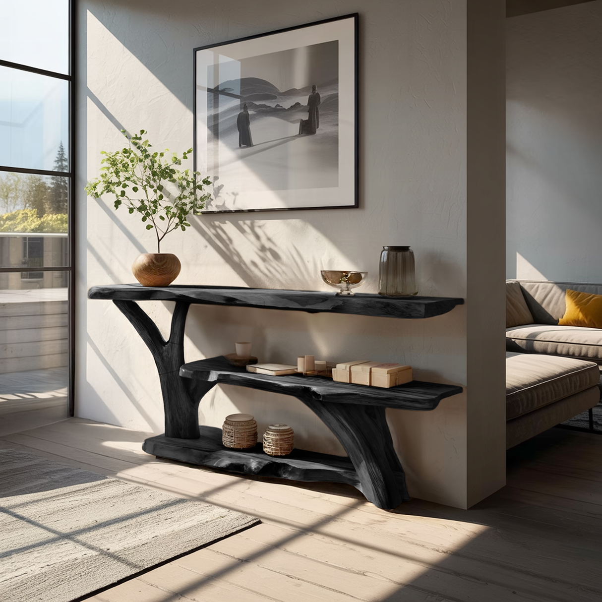 Modern Wooden Live Edge Console Table For Entryway Home Decoration