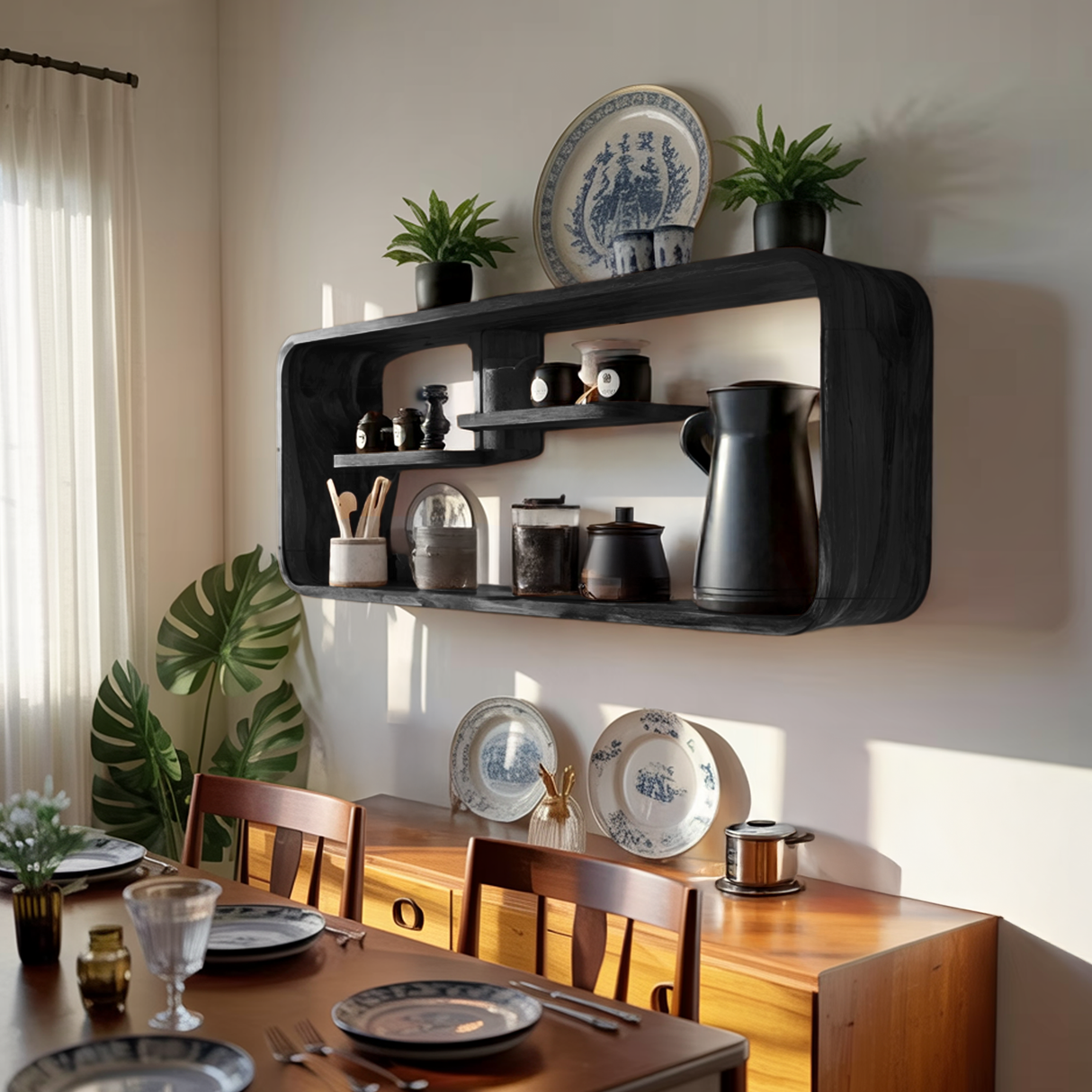 Modern Curved Wooden Kitchen Shelf For Furniture Decor