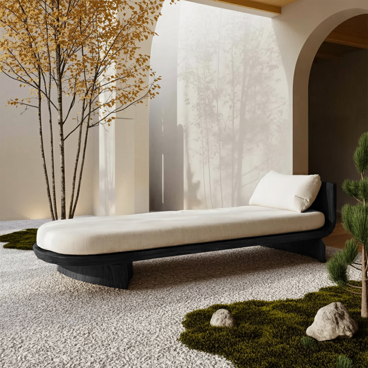 Handcrafted Mid Century Wooden Daybed For Patio Furniture Outdoor