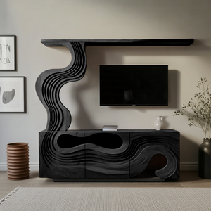 Sculptural TV Console With Wave Layers Entertainment Cabinet For Living Room And Media Wall