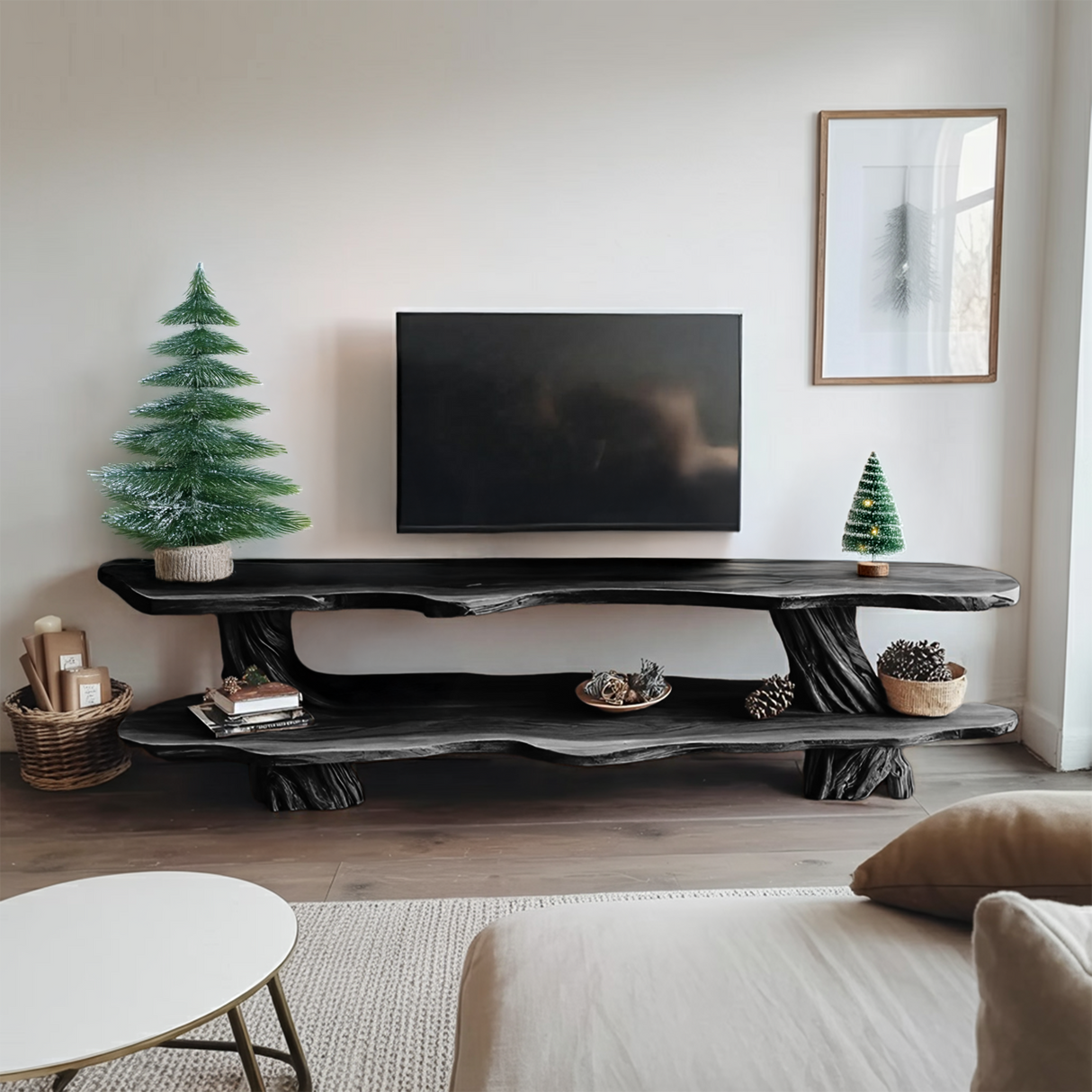 Modern Wooden Live Edge TV Console For Holiday Furniture Decor