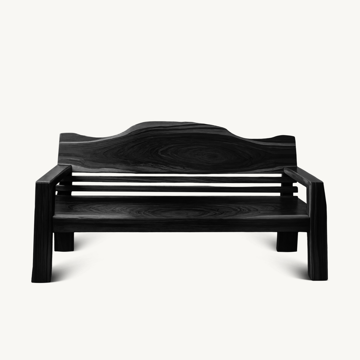 Rustic Outdoor Wooden Bench With Curved Backrest For Garden Or Porch