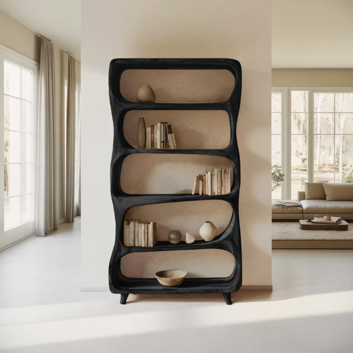 Handcrafted Bookshelf With Open Shelving Unit For Living Room