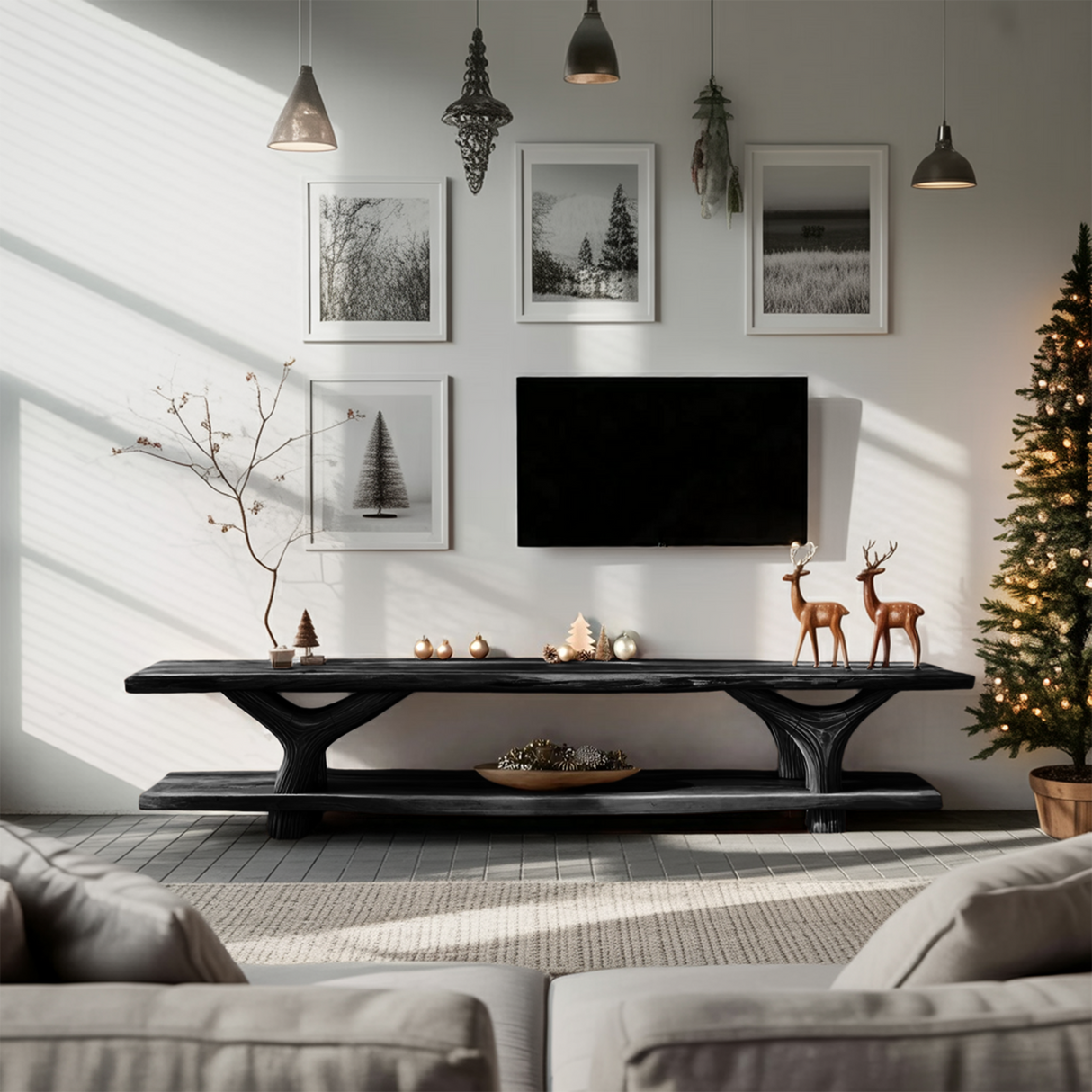 Mid Century Solid Wood TV Console For Christmas Bedroom And Entryway