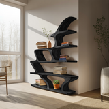 Modern Sculptural Bookshelf With Fluid Shelving For Living Room