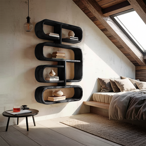 Mid Century Live Edge Display Shelf For Living Room Storage