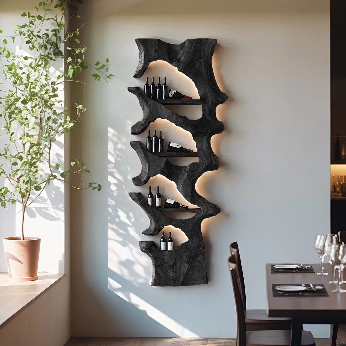 Mid Century Solid Wood Wine Rack For Bar Decor And Display