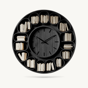 Contemporary Round Wall Bookshelf With Clock For Living Room And Home Office
