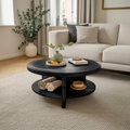 Tropical Round Coffee Table With Shelf For Coastal Living Room And Lounge