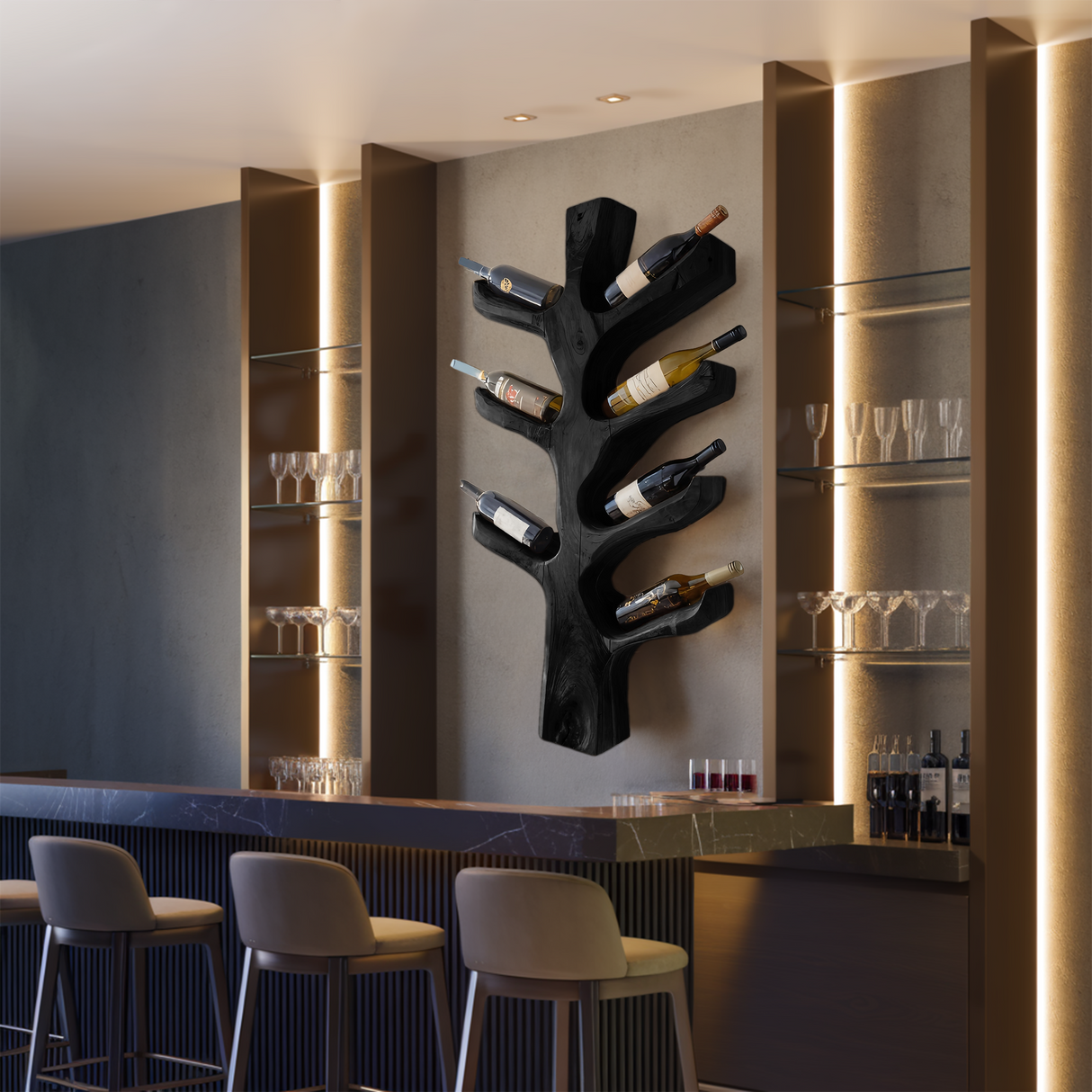 Modern Sculptural Tree Branch Wine Holder For Kitchen Decor