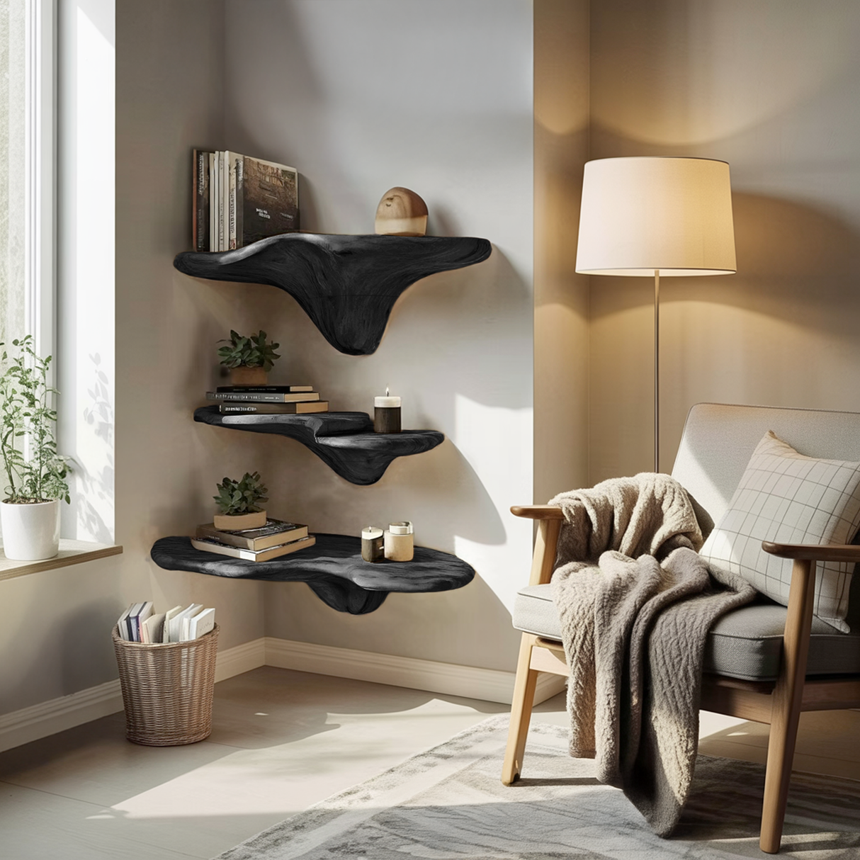 Handcrafted Wooden Live Edge Mushroom Shelf For Artistic Home Decor