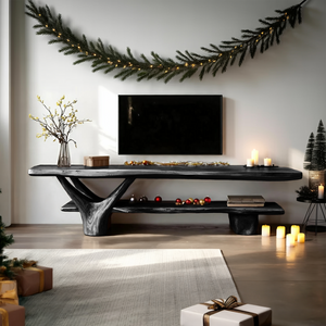 Handcrafted Wooden Live Edge TV Console For Holiday Entryway Design