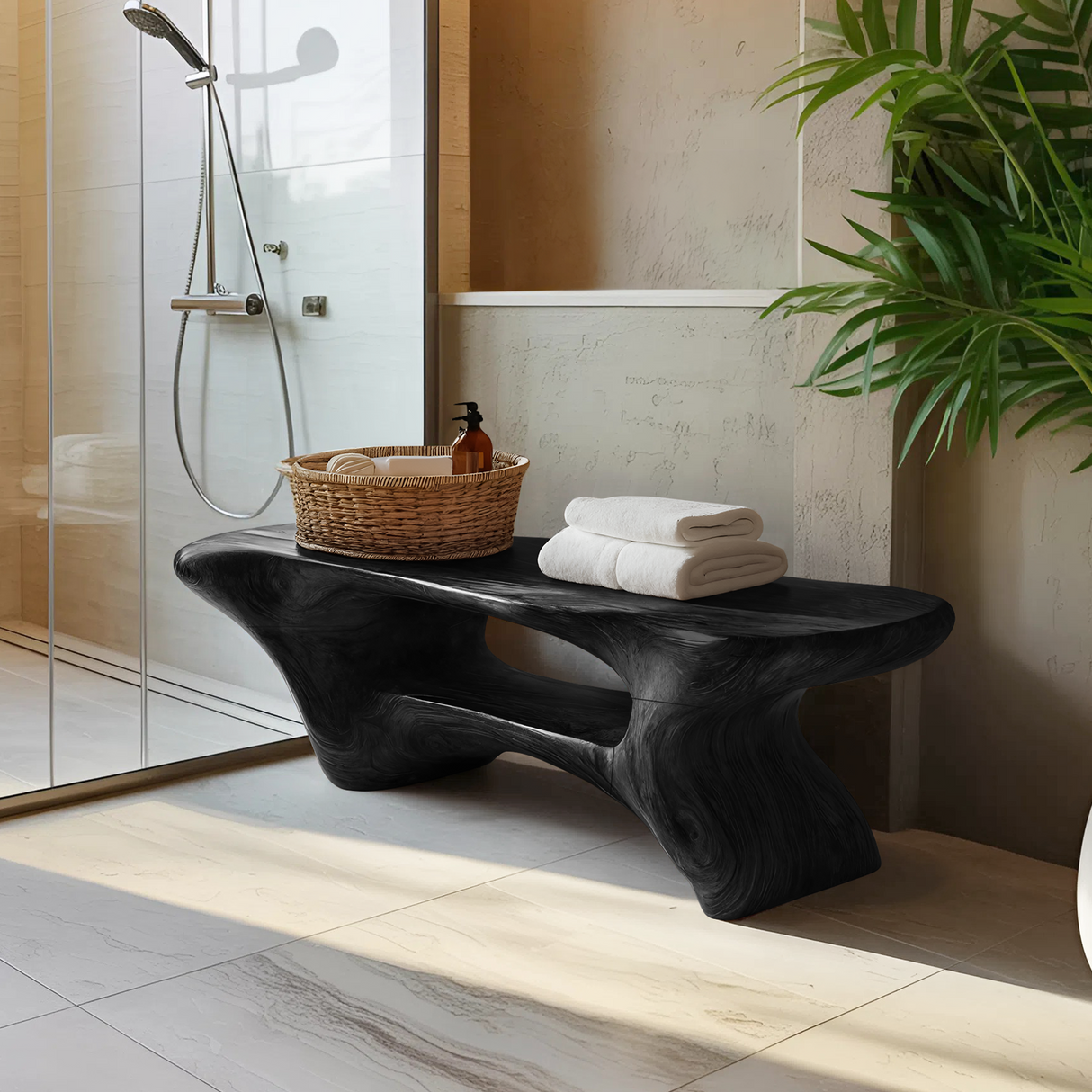 Modern Organic Bathroom Seat With Center Shelf For Bathroom