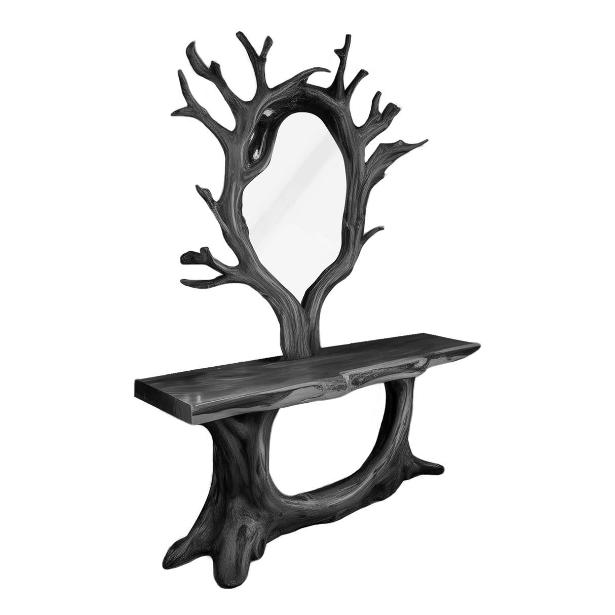 Rustic Console Table And Tree Branch Mirror Set For Entryway