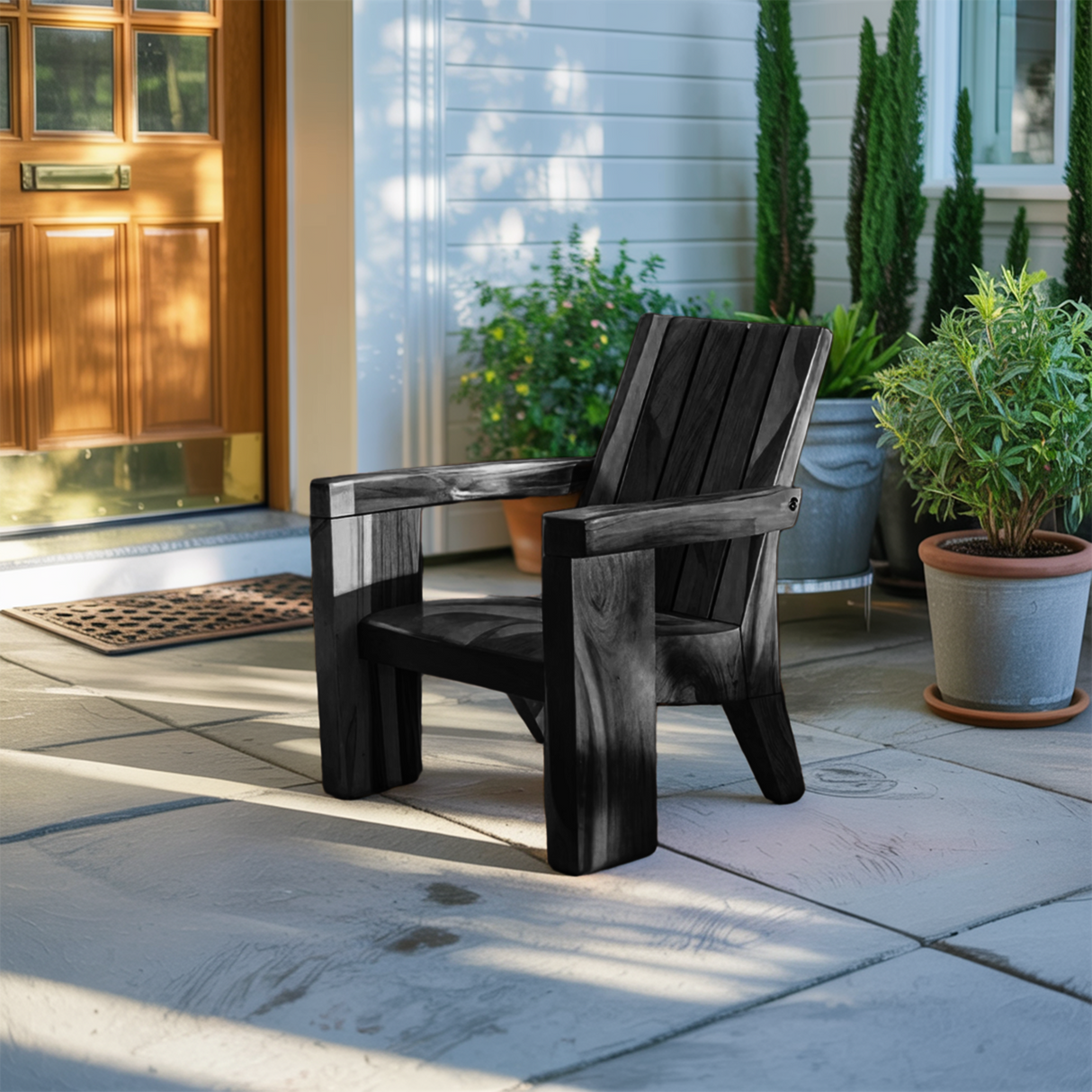 Rustic Outdoor Wooden Lounge Chair With Armrests For Garden Or Porch