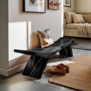 Rustic Live Edge Bench With Organic Curves For Entryway
