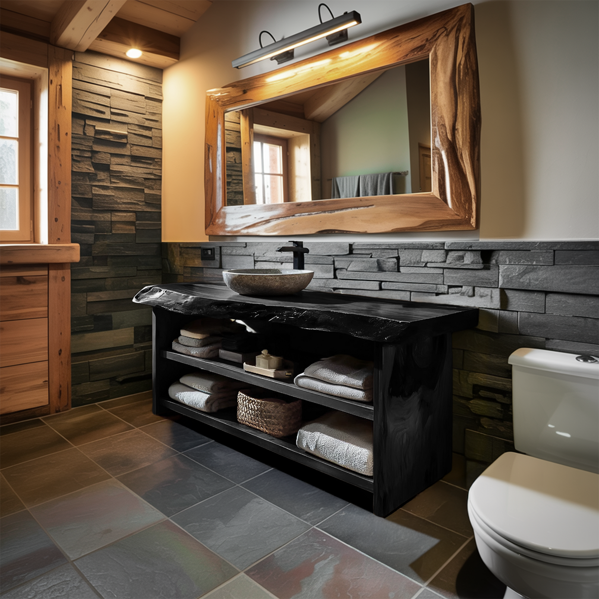 Rustic Bathroom Vanity With Open Shelf For Bathroom
