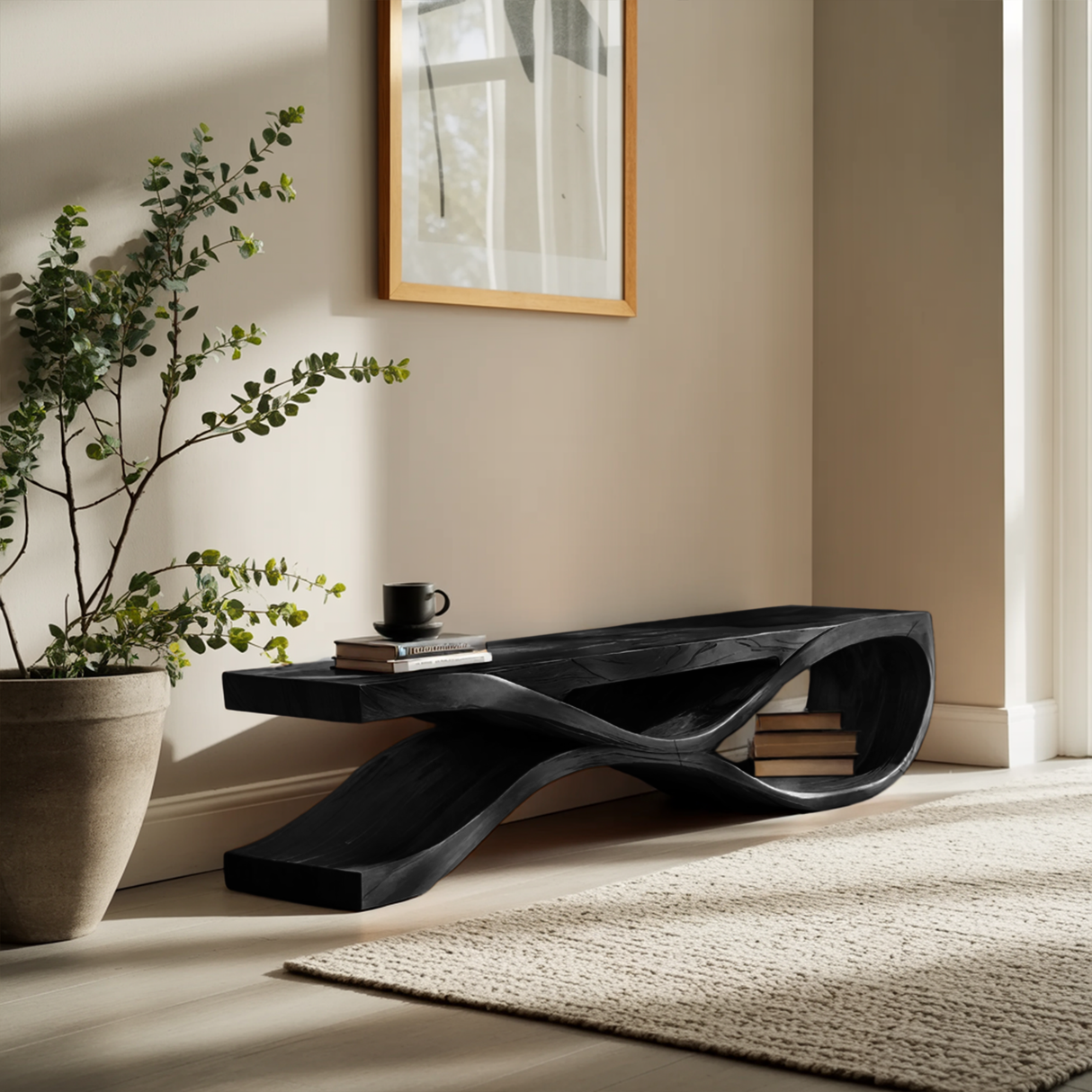Organic Bench With Flowing Curved For Modern Home Decor