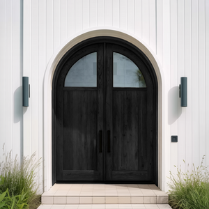 Modern Arched Double Front Door With Glass Panels For Entryway
