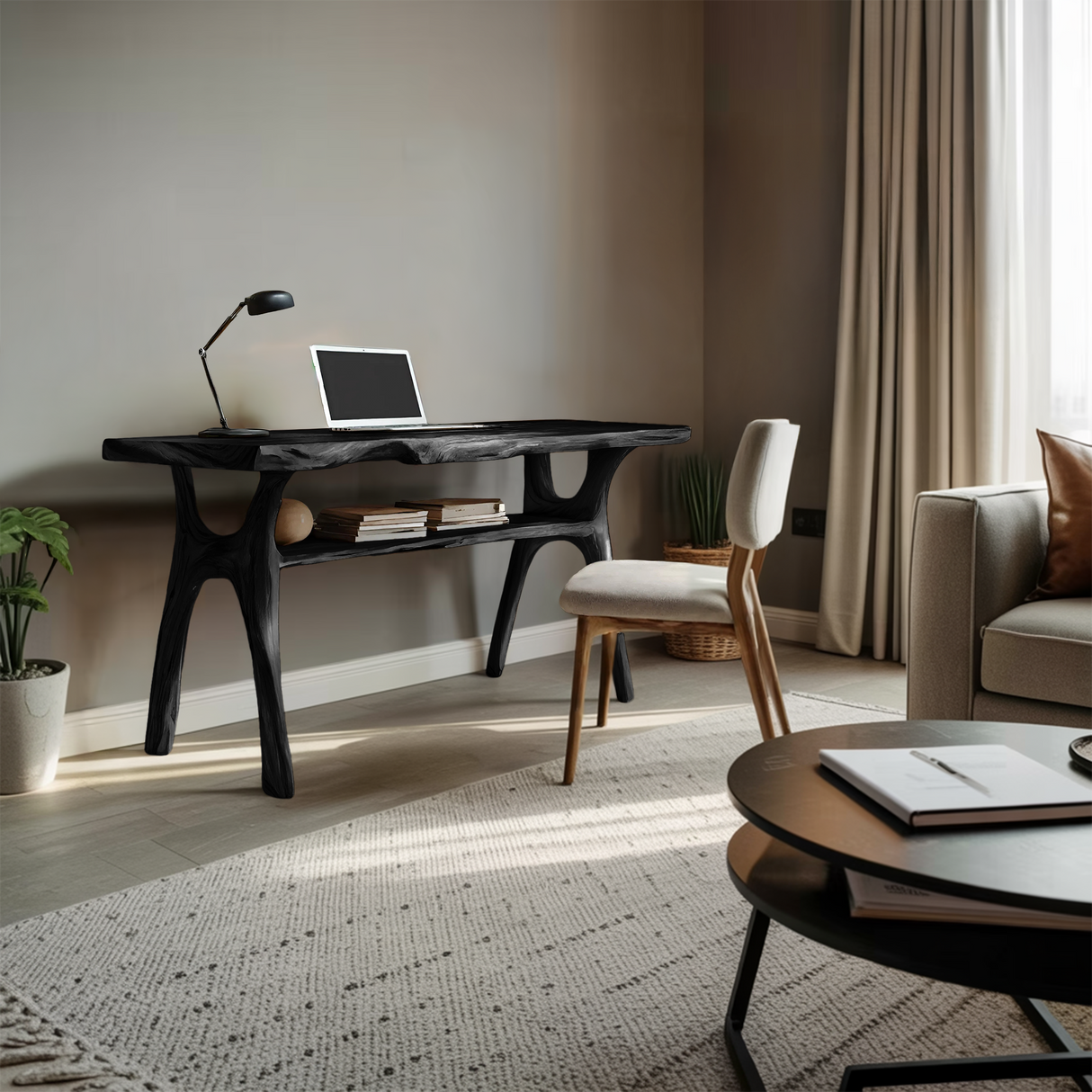 Mid Century Solid Wood Desk For Stylish Bedroom Workspace