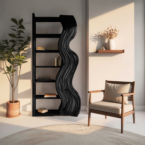 Modern Bookshelf With Wave Carved Side Panel For Office
