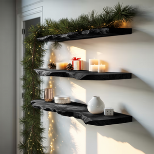Handcrafted Wooden Floating Shelf For Stylish Christmas Bedroom Decor