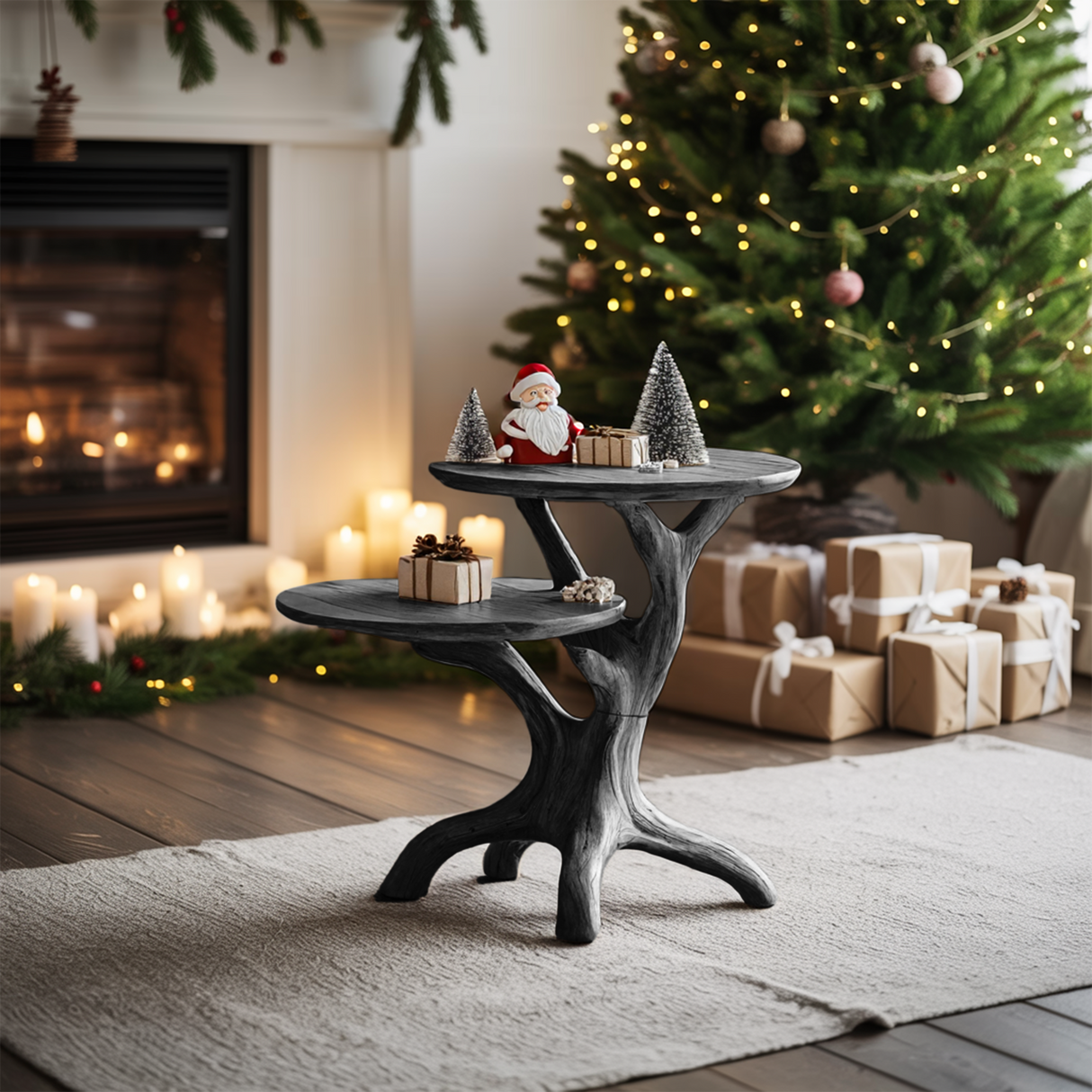 Farmhouse Solid Wood End Table For Living Room Holiday Wall Decor