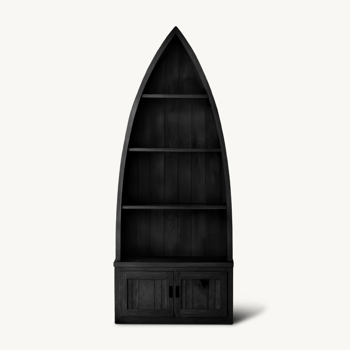 Boat Shaped Display Cabinet With Storage Drawers For Living Room And Entryway