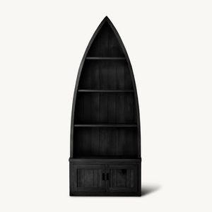 Boat Shaped Display Cabinet With Storage Drawers For Living Room And Entryway