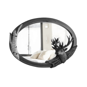 Rustic Oval Deer Mirror For Lodge Cabin Decor
