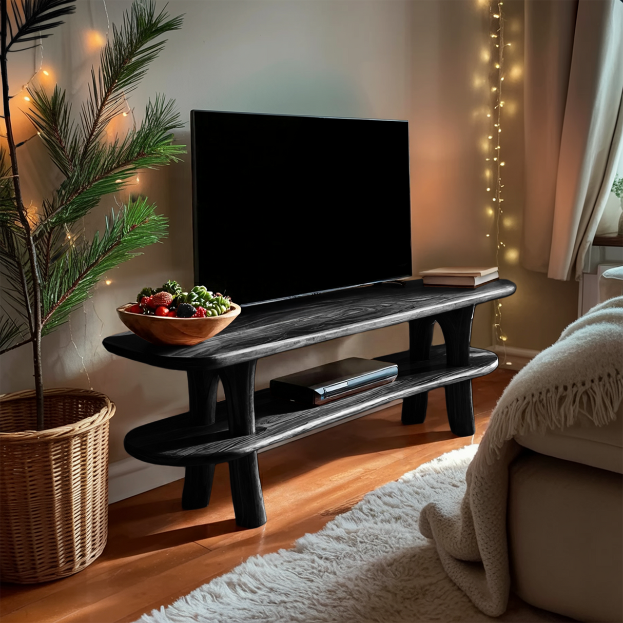 Farmhouse Solid Wood TV Console For Holiday Entryway Design