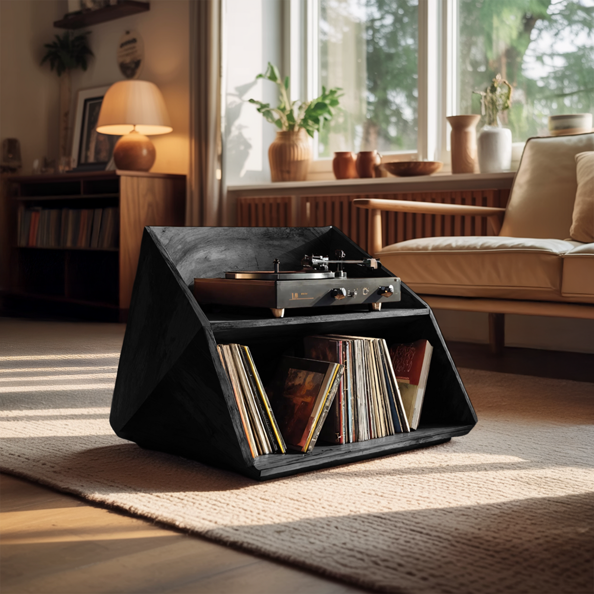 Mid Century Wooden Record Stand For Living Room Vinyl Display