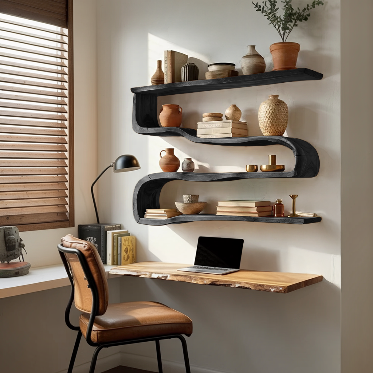 Modern Wooden Shelving Unit For Living Room Wall Storage