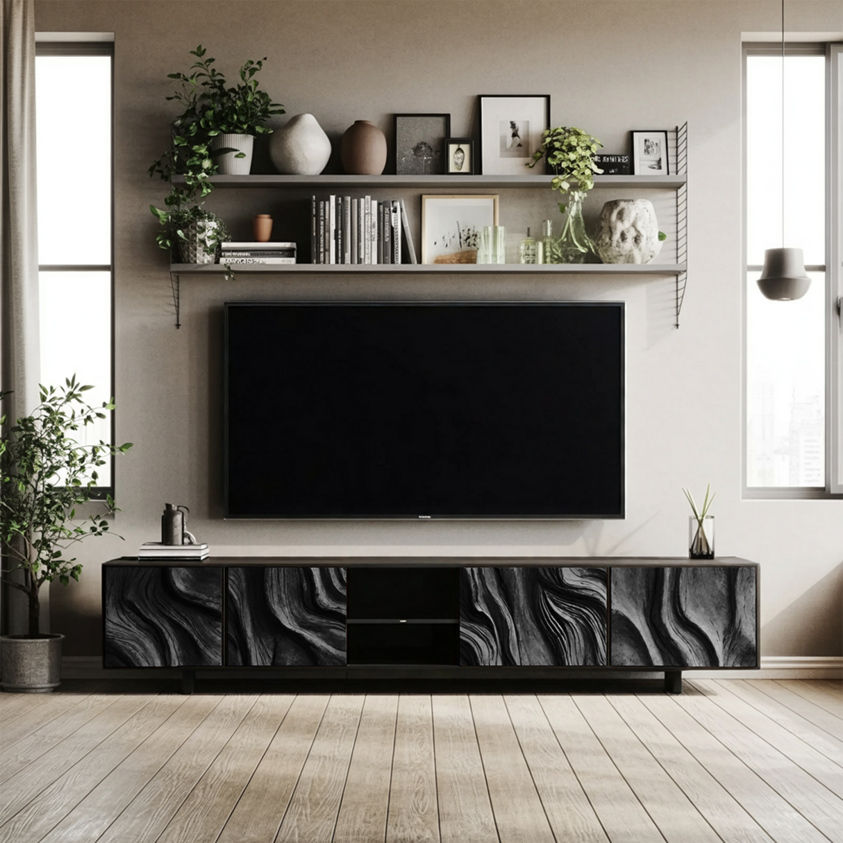 Farmhouse TV Console For Rustic Living Room